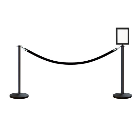Montour Line Stanchion Post and Rope Kit Black, 2FlatTop 1Blk Rope 8.5x11V Sign 2BKFLTAP8511VPVRBKPS